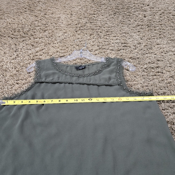 Olive Green Sleeveless Top with Studded Details - Picture 9 of 13